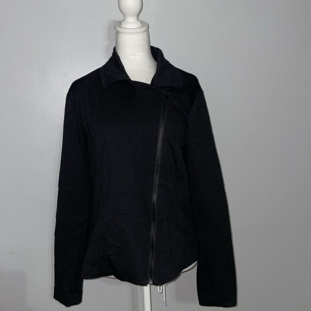 Liverpool Los Angeles Womens M Black Moto Zip Jacket Textured Knit Cropped